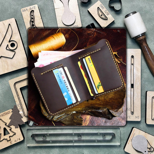 Short wallet handmade leather die cutting, DIY leather steel knife metal cutting die, custom leather crafts kraft paper punch tool set