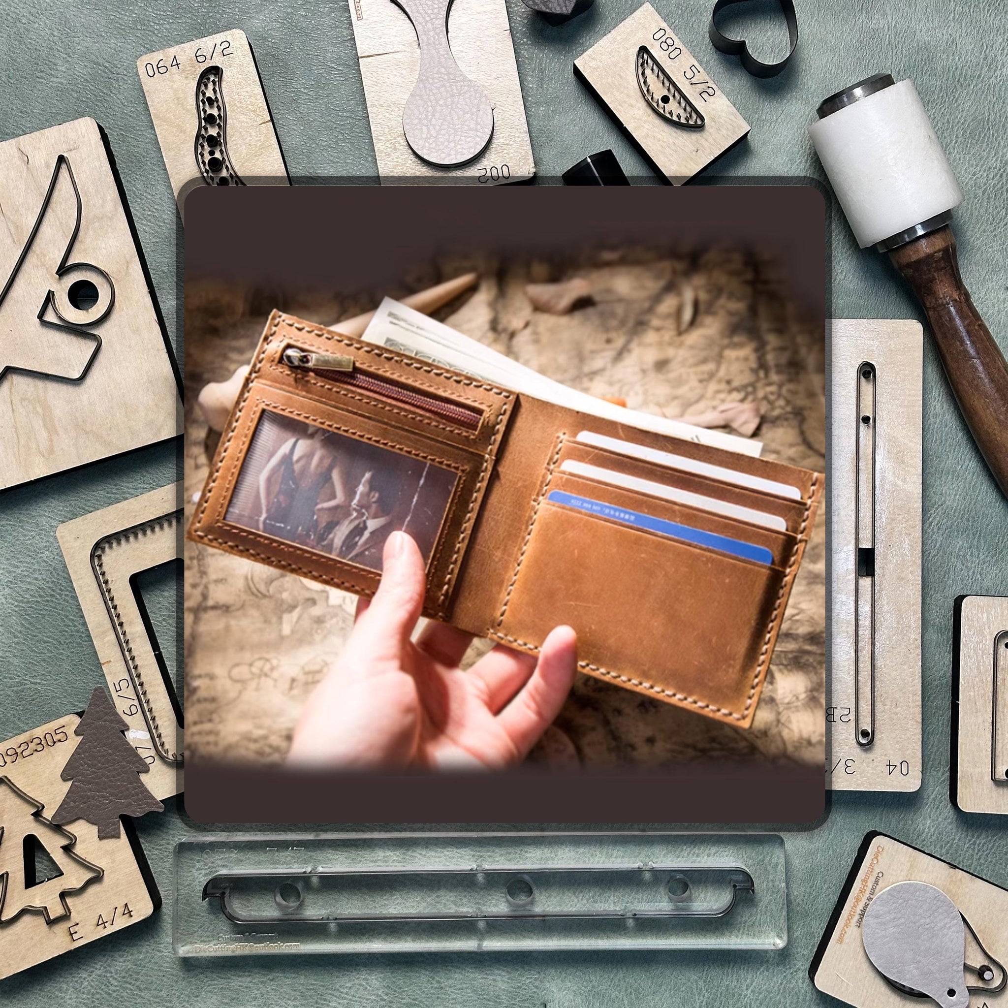 Custom wallet die cutting, handmade bifold wallet leather cutting die, leather craft punching tool set for leather craft lovers