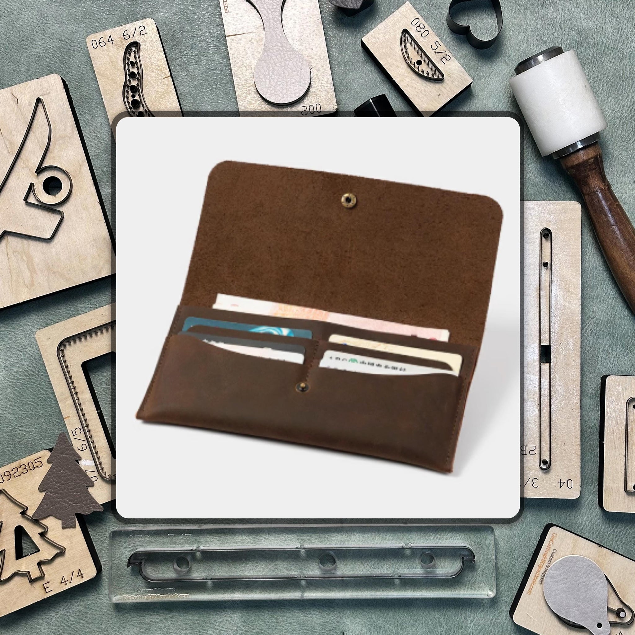 Long Wallet Custom Leather Die Cutting, Premium Handmade Leather Craft Kraft Paper Tool Set for DIY Craft Projects and Personalized Gifts