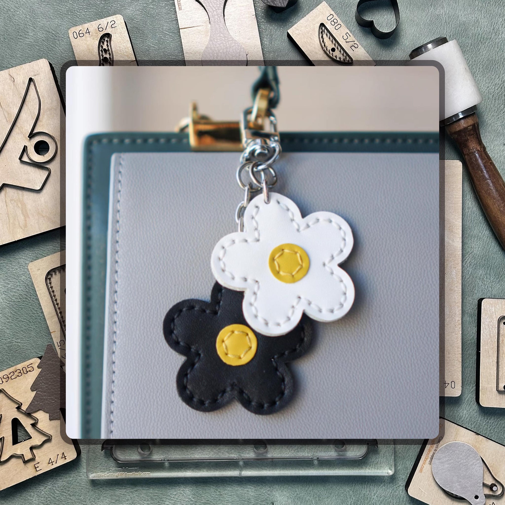 Flower shape keychain cutting die/keychain pendant high quality leather cutting tool/compatible with Sizzix/steel ruler cutting die