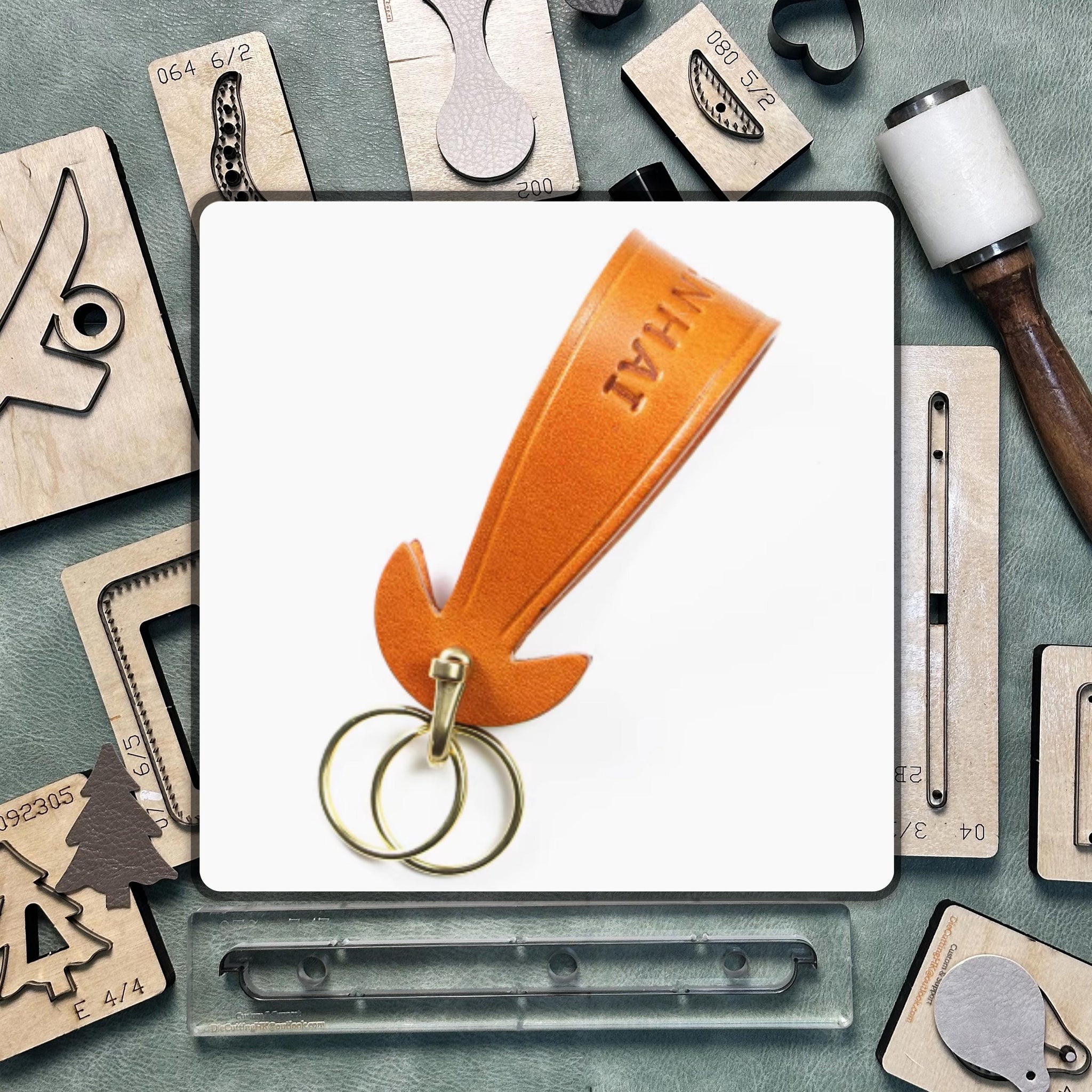 Custom keychain leather die cutting, handmade leather die cutting precision steel ruler metal die cutting, leather craft lovers' choice