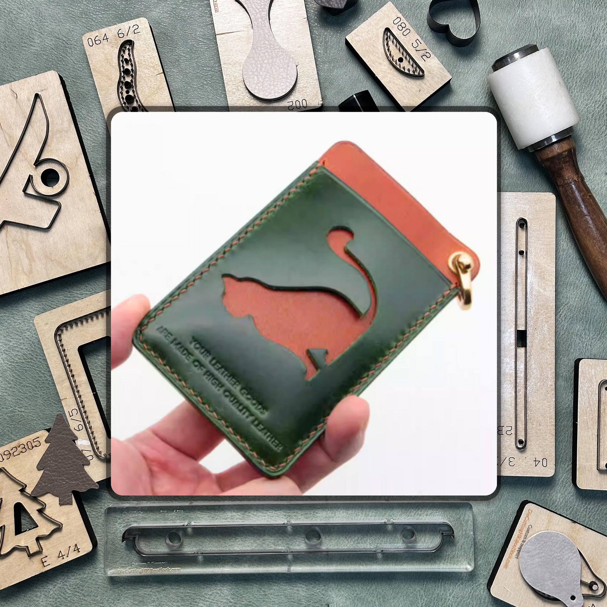 Custom Hollow Cat Pattern Card Holder Leather Die Cutting, Leather ID Holder Cutting Die, Leather Craft Kraft Paper Tool Set