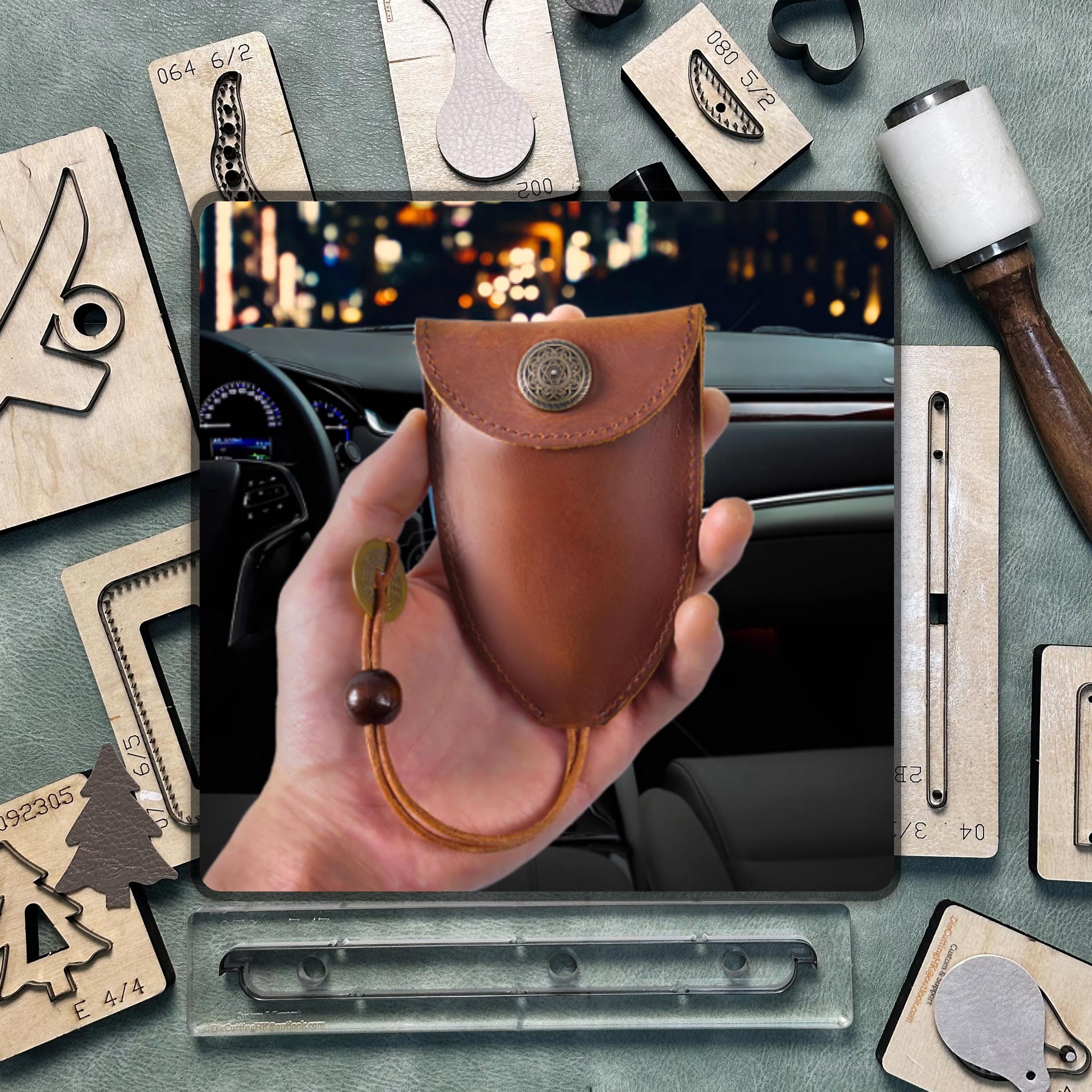 Custom leather key case die cutting, DIY handmade leather products, precision steel ruler metal die cutting leather punching tool