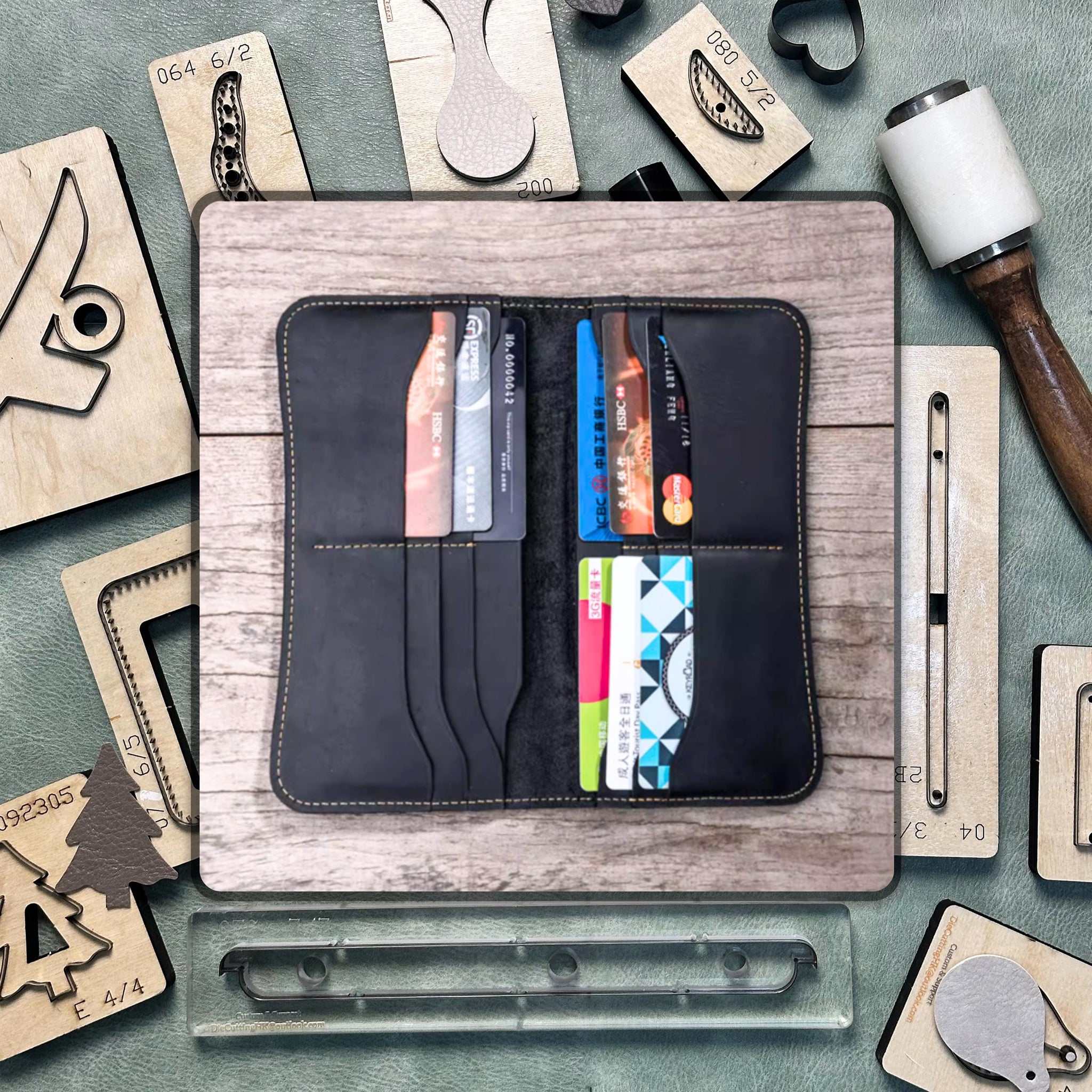 DIY Long Wallet Leather Die Cutting, Handmade Leather Steel Knife Metal Cutting Die, Custom Leather Crafts Kraft Paper Punching Tool Set