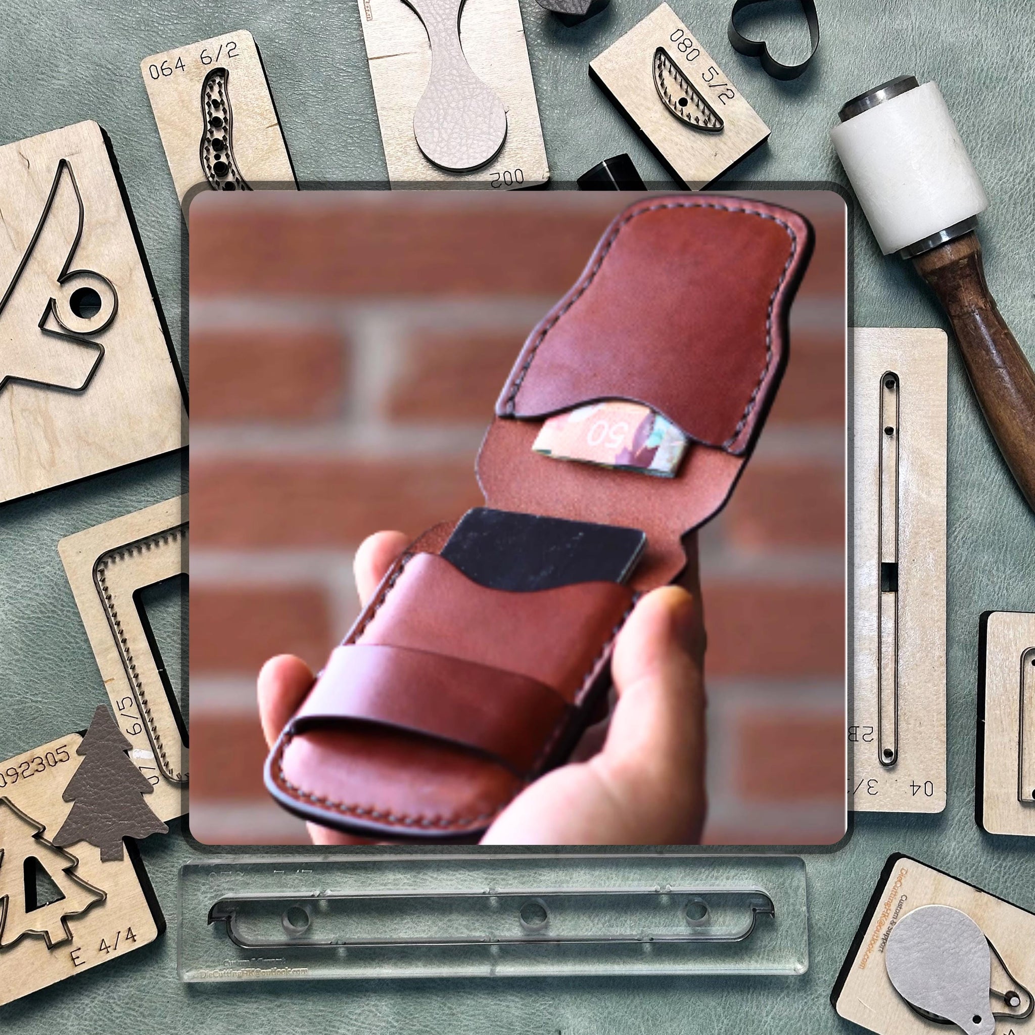 Folding Card Holder Handmade Leather Cutting Die, Custom Leather Steel Knife Metal Die Cutting, Leather Craft Kraft Paper Punching Tool Set