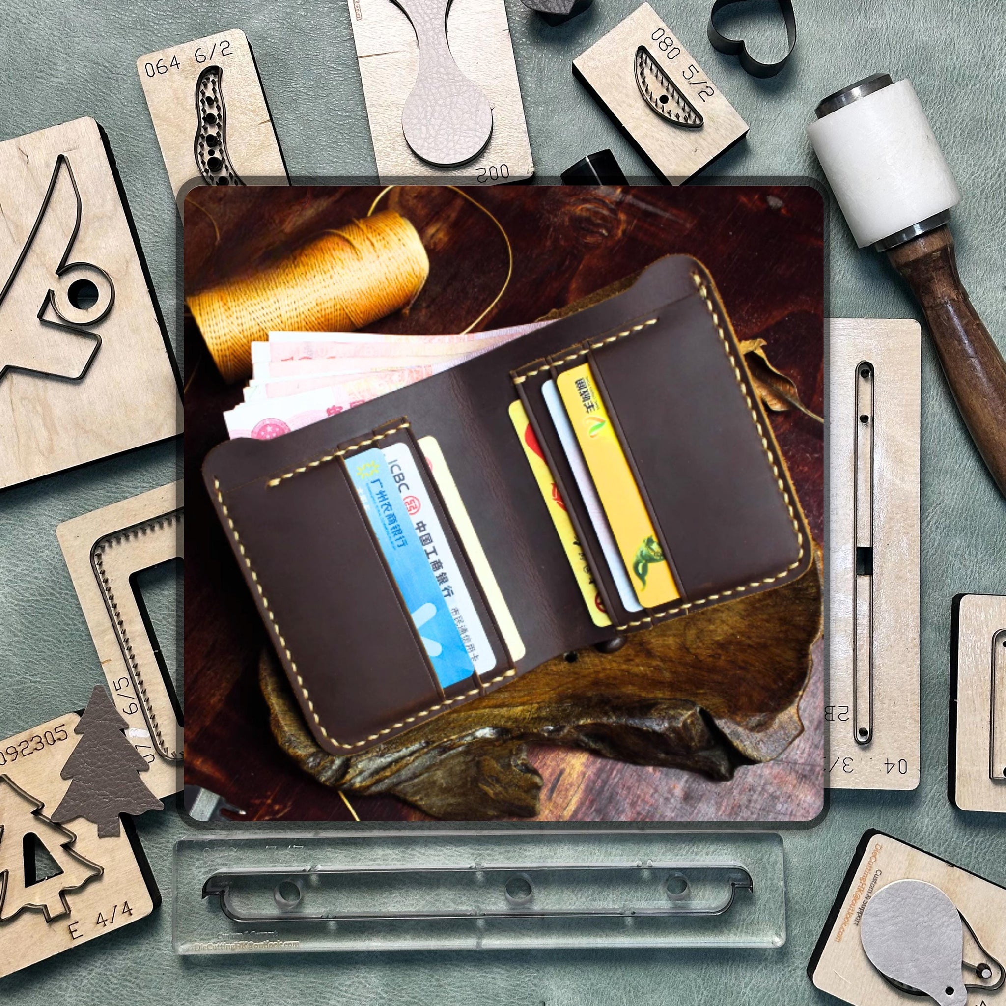 Short wallet handmade leather die cutting, DIY leather steel knife metal cutting die, custom leather crafts kraft paper punch tool set