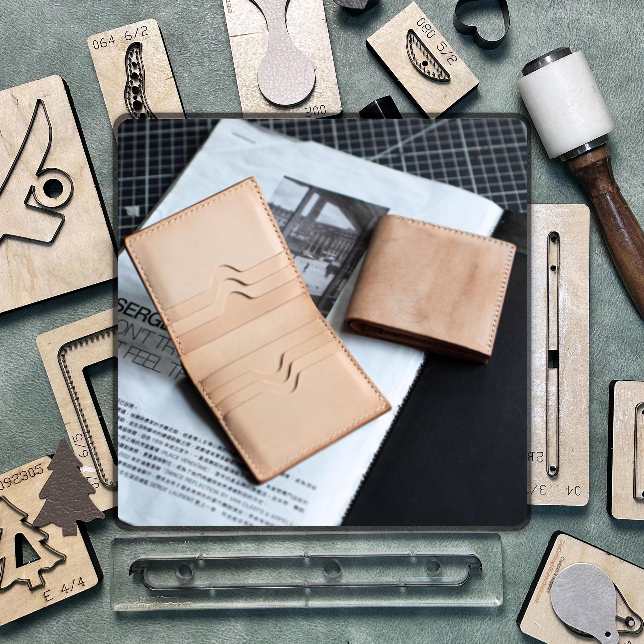 Wallet Custom Leather Die Cutting, High Quality Handmade Leather Crafts Kraft Paper Tool Set for DIY Craft Projects and Personalized Gifts